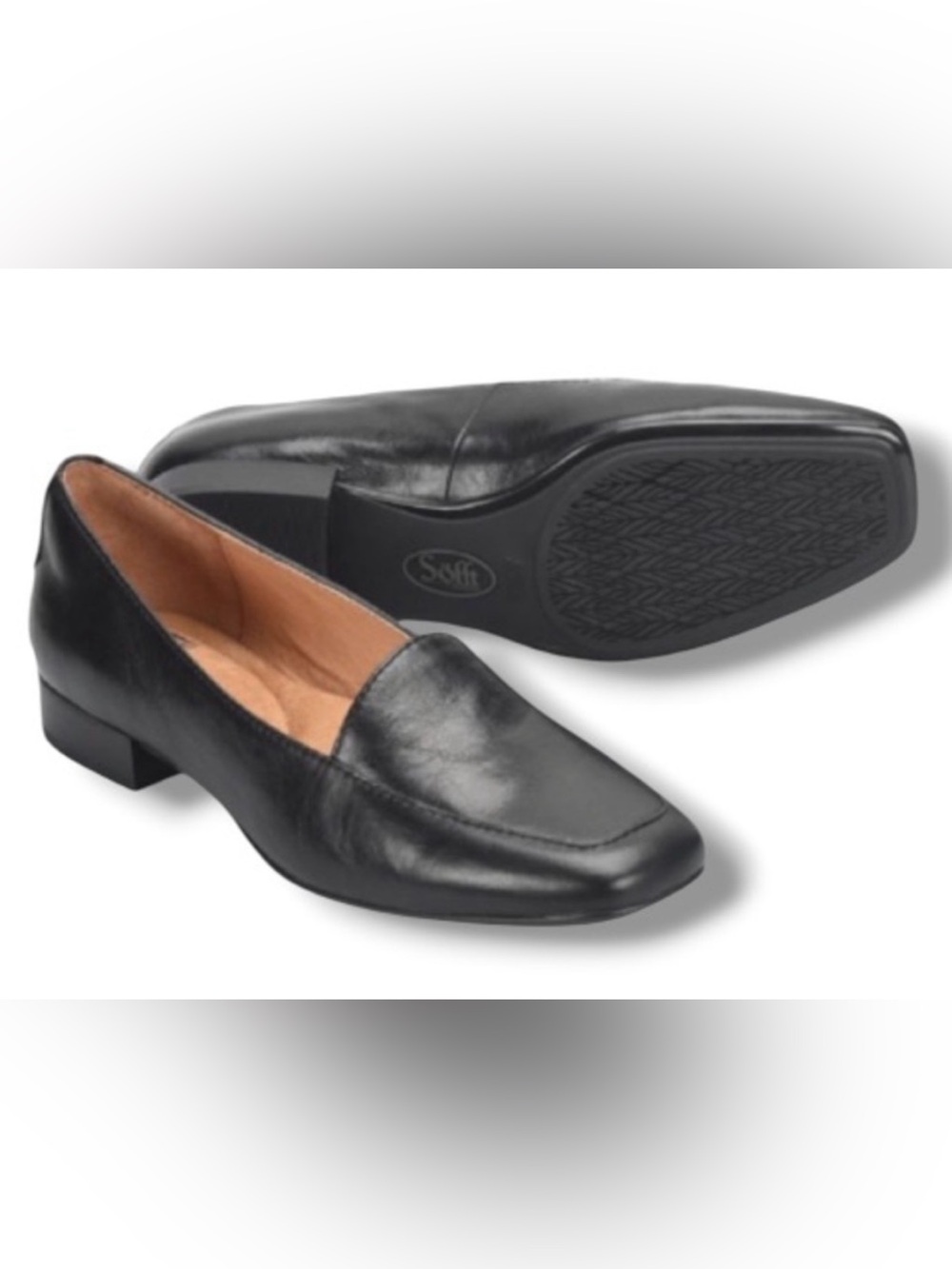 Söfft Elden Preppy Black Leather Loafer w 1” Stacked Heel & Squared Off Toe - 9M